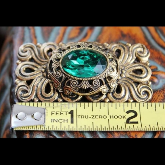 Vintage Emerald Green Art Nouveau Brooch Pin - Picture 2 of 4